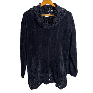 Exclusively Misook Black Knit Collar Knit Bottom Chenille Sweater Vintage OS